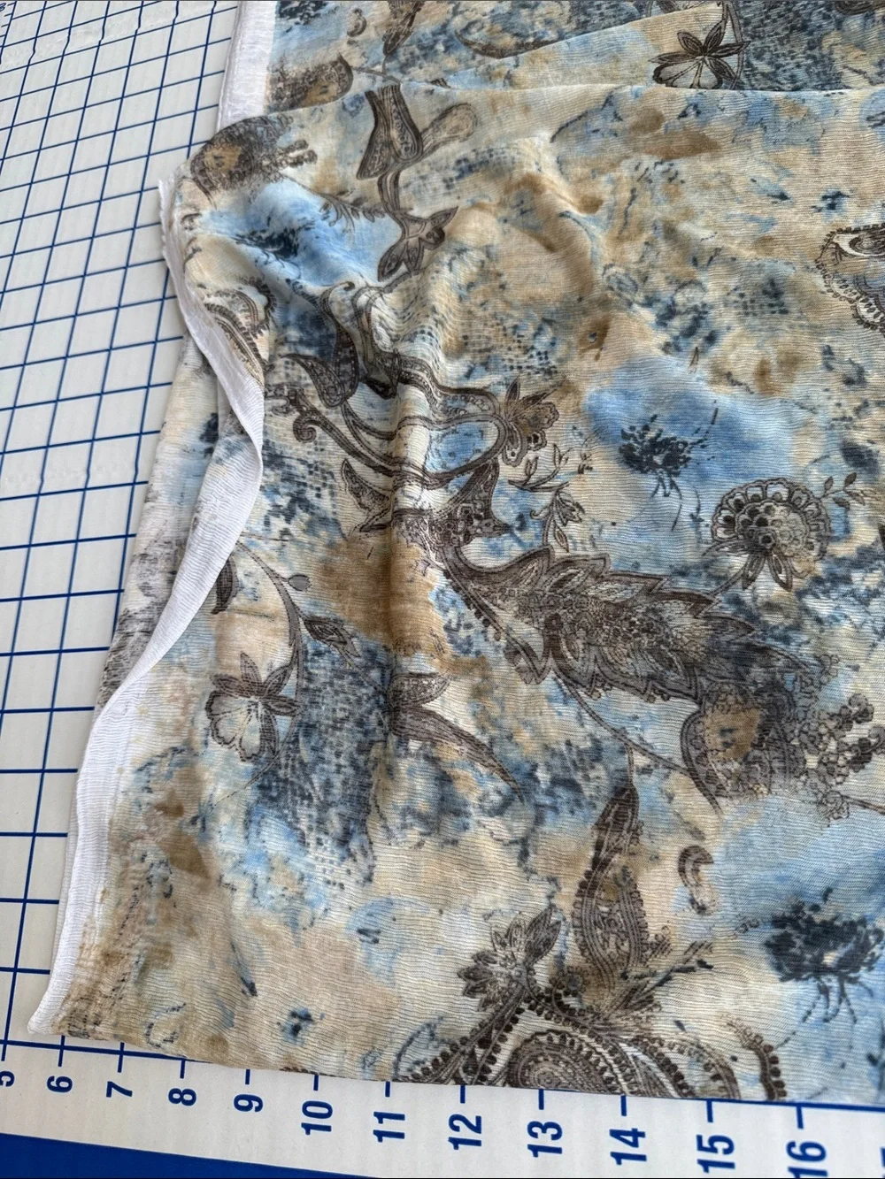 Textured Crepe Knit Fabric Blue Brown Paisley Boho 2.5 Yards x 58